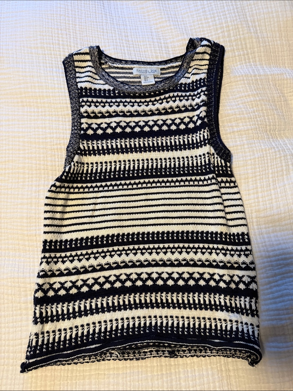 Rachel Zoe Navy and White Patterned Knit Tank